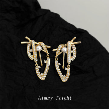 Gold and Silver Geometric Pearl Pave Abstract Drop Earrings