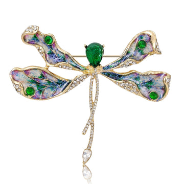 Jeweled Dragonfly Brooch With Long Crystal Tail Jacket and Scarf Accessory