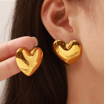 Polished Heart Stud Earrings Two-Tone Gold And Steel