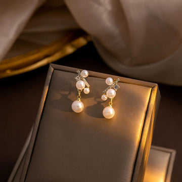 Pearl Look Branch Clear Accent Dangle Stud Earrings