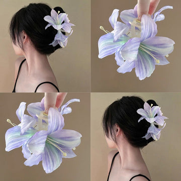 Oversized Lily Flower Hair Claw In Champagne Pink Purple Or Blue