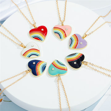 Gold Tone Rainbow Heart Pendant Necklaces in Seven Colors