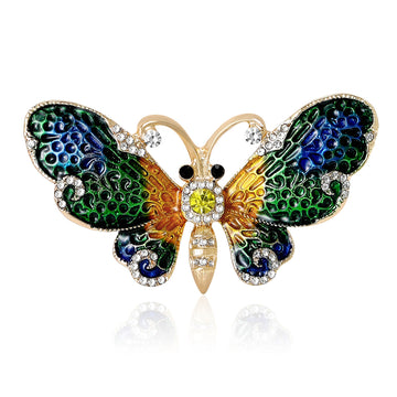 Enamel Butterfly Brooch Green or Blue Purple Rhinestones