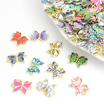 Colorful Patterned Butterfly Two Loop Connectors in 20 Styles