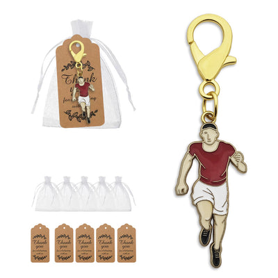Soccer player lobster-clasp keychain with bags and kraft tags