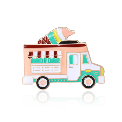Enamel Ice Cream Truck Brooch on white background