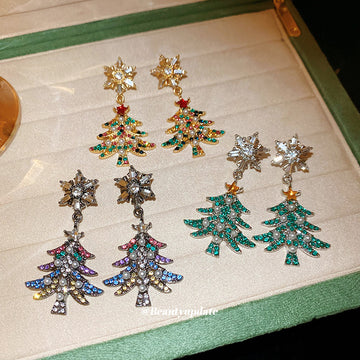 Crystal Christmas Tree Drop Earrings in Four Colors