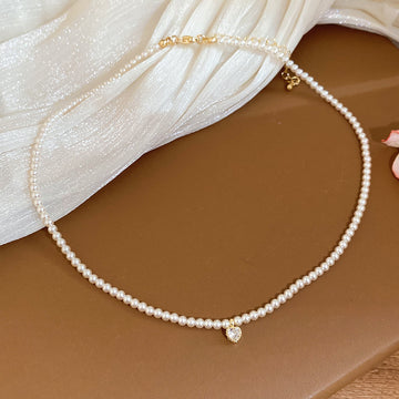 Delicate Pearl Strand Necklace with Single Pearl Drop