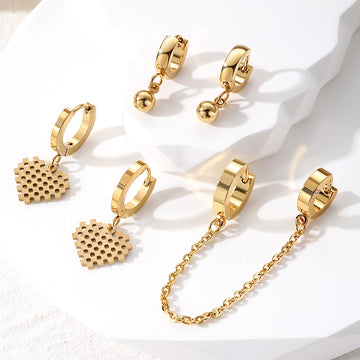 Gold Tone Chain Heart and Bead Huggie Earring Options