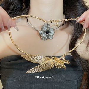 Leaf Flower Collar Necklace And Open Leaf Cuff Bracelets