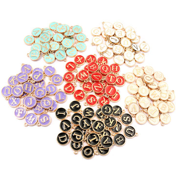 Round Enamel Alphabet Charms A to Z in Seven Color Sets