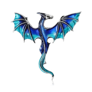 Winged Dragon Enamel Brooch In Blue Red And Green Decorative Lapel Pin