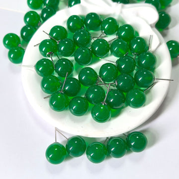 Green Glossy Jade Look Round Ball Stud Earrings Silver Posts