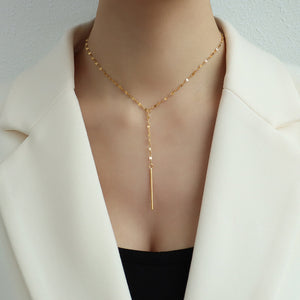 Gold Y Lariat Necklace Thin Vertical Bar Pendant Drop