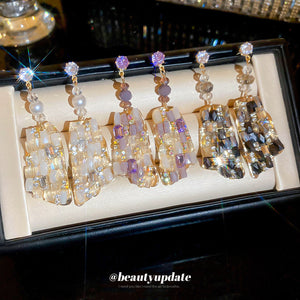 Faceted Crystal Long Drop Stud Earrings Fashion Jewelry