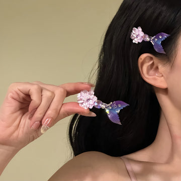 Flower Mermaid Tail Duckbill Hair Clips Pink Purple Single