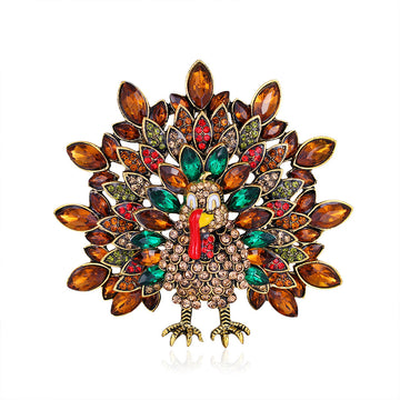 Red Gold Tone Peacock Crystal Metal Brooch Pin for Jackets and Lapels