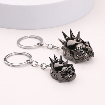 Spiked Skull Helmet Metal Keychain, Large and Small Sizes