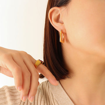 Ribbed U-Shape Hoop Earrings Gold or Steel Latch Back
