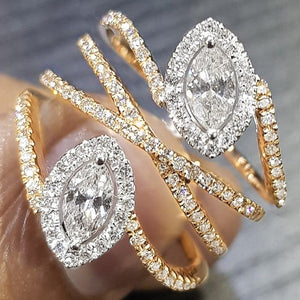 Two Tone Gold Marquise Halo Cross Multi Band Ring Sizes 6-10