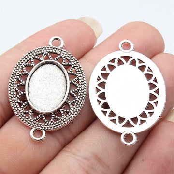 Mixed Finish Metal Double Loop Oval Bezel Connector For Jewelry Making