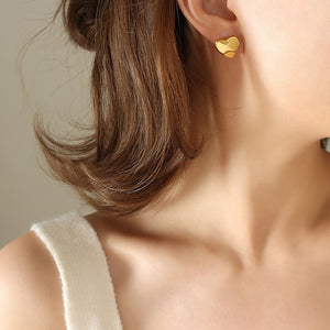 Small Heart Stud Earrings Gold Steel Polished Finish
