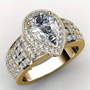 Gold Tone Teardrop Halo Five Row Pave CZ Finger Ring
