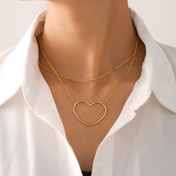 Open Heart Outline Necklace Beaded Station Chain Layer Styles