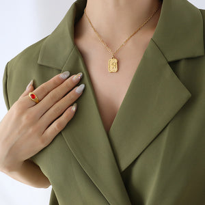 Embossed Butterfly Tag Pendant Necklace Mixed Link Chain