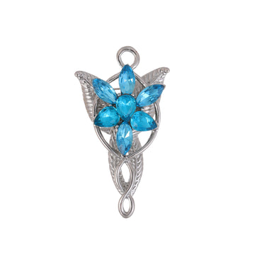 Aqua Silver Tone Flower Crystal Metal Brooch Pin 2.8 x 5 cm