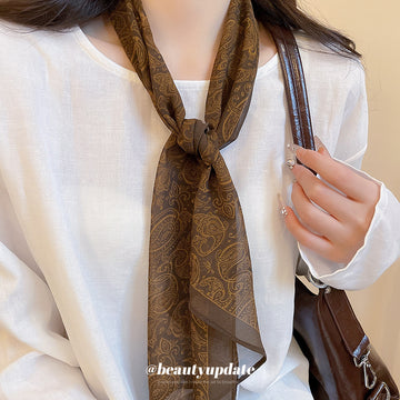 Brown Paisley Sheer Scarf Neck Tie with Pointed Ends