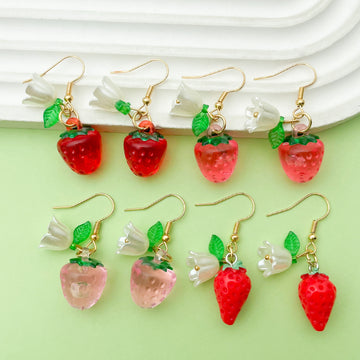Resin Fruit Dangle Earrings with White Flower Charm, 10 Styles