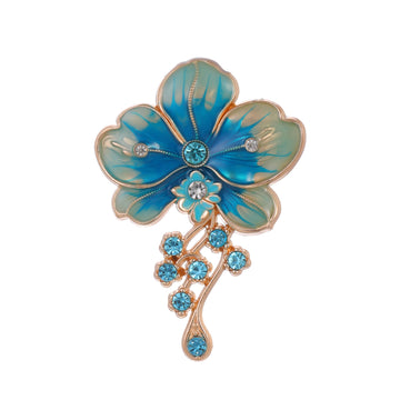 Aqua Gold Tone Flower Three Designs Metal Brooch Pin