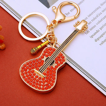 Jeweled Guitar Keychains in Red and Blue Pictured Colors