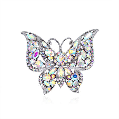 Front product view of the butterfly brooch pin in silver and gold