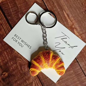 Croissant Figure Keychain with Split Ring and Snap Hook