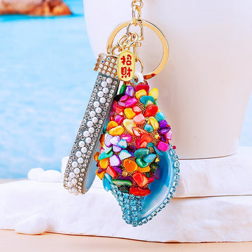 Crushed Shell Teardrop Keychains, Metal