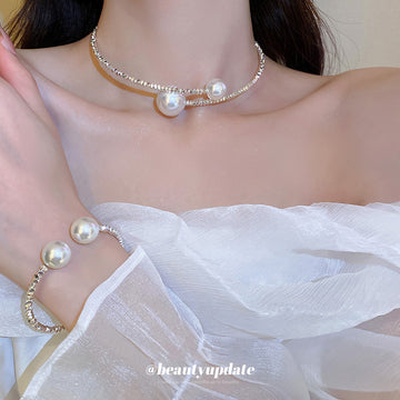 Silver Open Pearl Chokers And Cuff Bracelet Three Styles