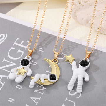 Gold Tone Astronaut, Moon and Star Pendant Necklaces in Three Designs