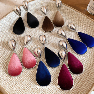 Silver Tone Velvet Teardrop Earrings in Five Colors