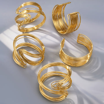 Layered Wire Cuff Bracelets in Gold and Silver Tone