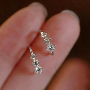 Three Clear Stone Curved Stud Earrings Silver and Gold Tones