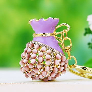 Jeweled Fortune Bag Keychains in Pink Blue Purple and Custom Order Option