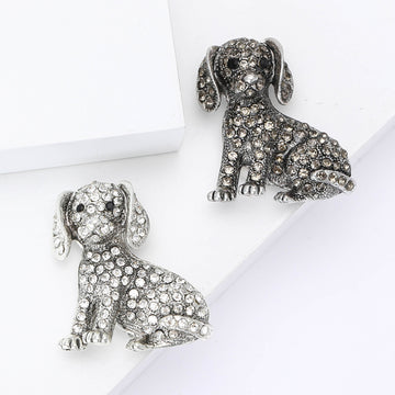 Crystal Dog Brooch In 2 Styles With Polished Metal And Decorative Details