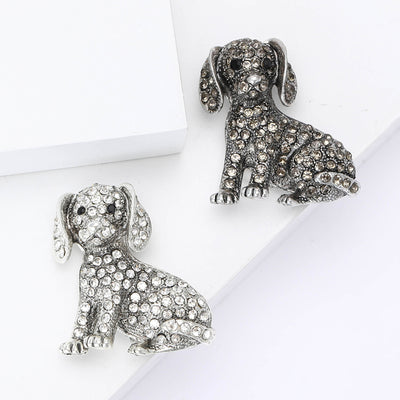 Crystal Dog Brooch front view on a plain background
