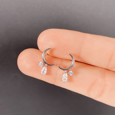 Crescent hoop teardrop earrings in front product view