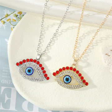 Gold and Silver Tone Red Crystal Lash Eye Pendant Necklaces