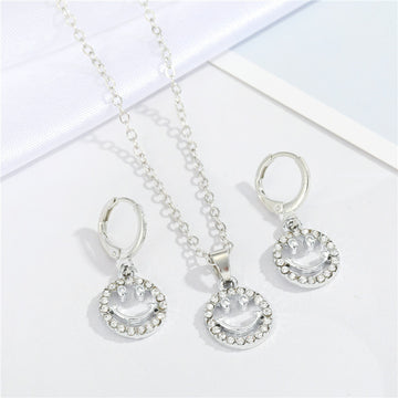 Silver Tone Crystal Smiley Necklace and Matching Earring Options