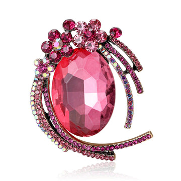 Oval Crystal Curved Spray Brooch in 4 Color Options