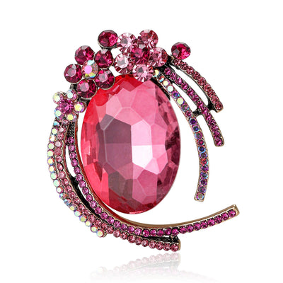 Oval Crystal Curved Spray Brooch isolated front view